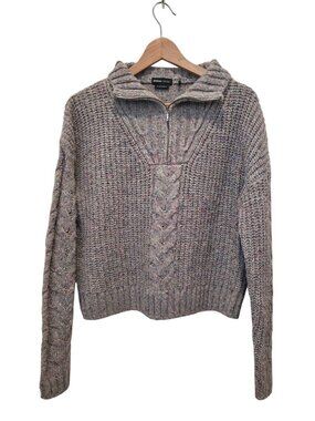 PrAna LAUREL CREEK Pebble Gray Wool Blend 1/4-Zip Mock Neck Sweater Sz S
